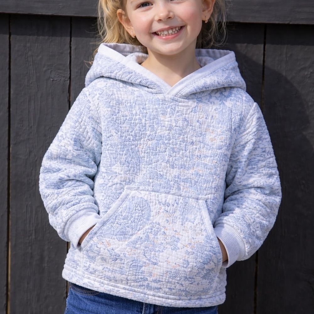 Upcycled Cozy White/Blue  Kids Hoodie with Seashell theme/2t/3t - Picture 3 of 7